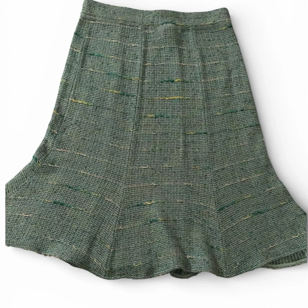 ST JOHN Collection Vintage Teal Blue Textured Knit Flared Midi Skirt Size 0 USA